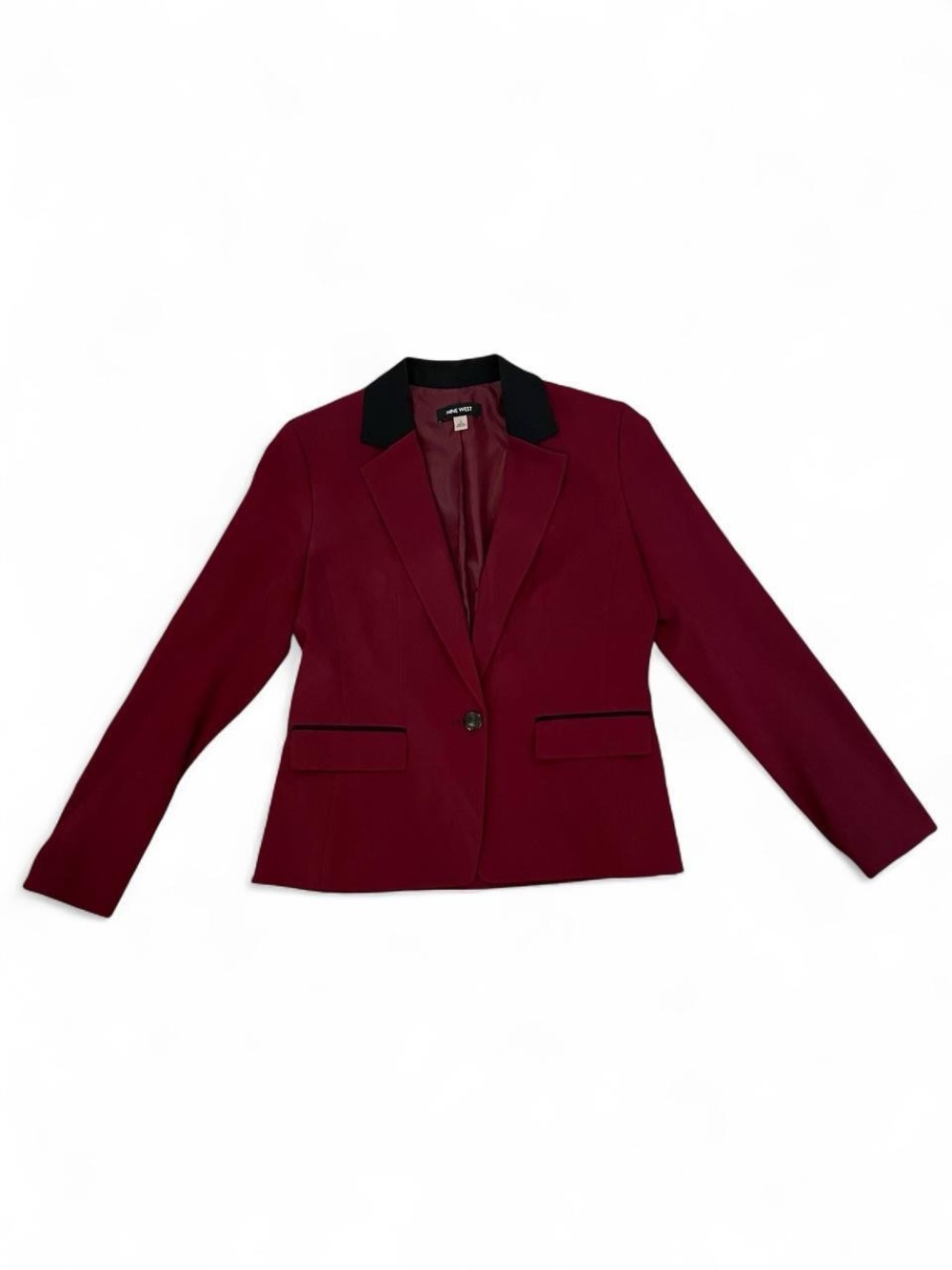 Nine West Burgundy Blazer with Black Contrast Collar